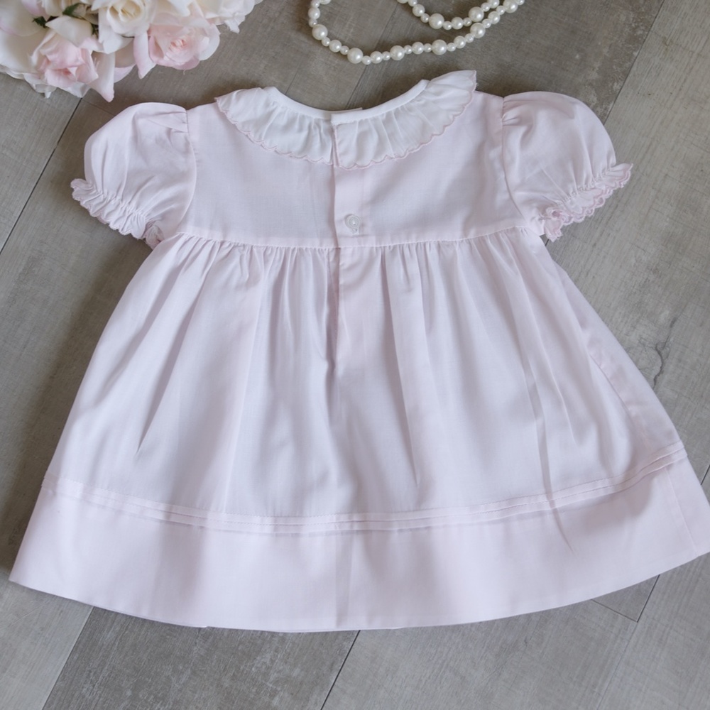 Pink Heirloom Dress Hand Embroidery Feltman Brother/Friedknit Scalloped Rose NWT - Picture 5 of 9